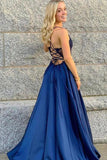 V-neck Spaghetti Straps Prom Dresses Satin A-line Formal Gowns TP0999 - Tirdress