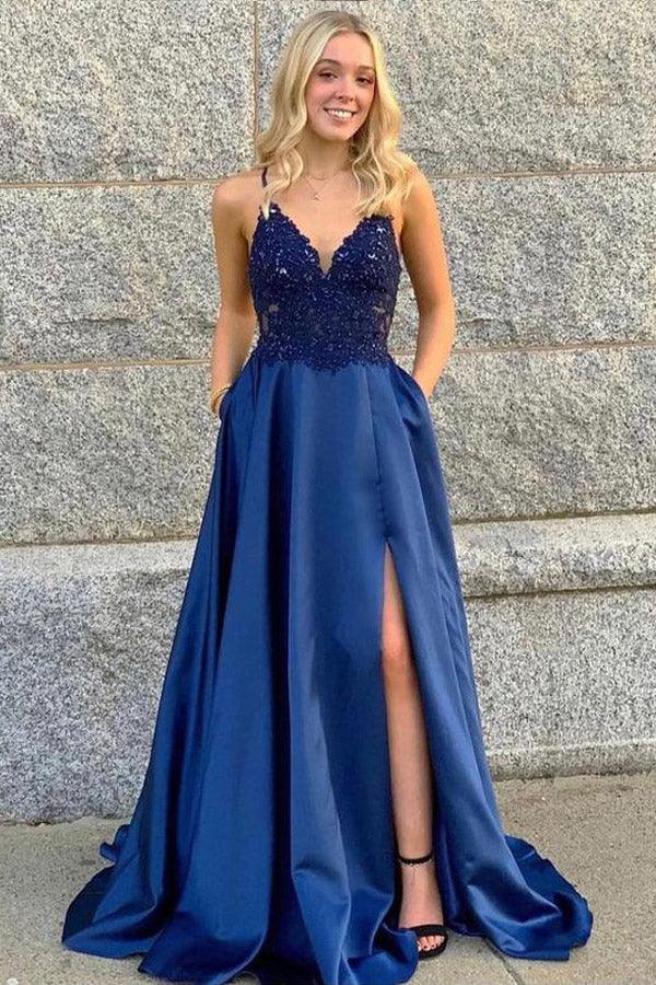 V-neck Spaghetti Straps Prom Dresses Satin A-line Formal Gowns TP0999 Tirdress V-neck Spaghetti Straps Prom Dresses Satin A-line Formal Gowns TP0999 Tirdress