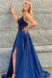 V-neck Spaghetti Straps Prom Dresses Satin A-line Formal Gowns TP0999 - Tirdress