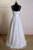 V-neck Sweep Train Satin Appliques Beading Wedding Dresses WD173 - Tirdress