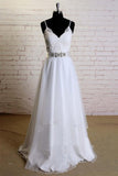 V-neck Sweep Train Satin Appliques Beading  Wedding Dresses WD173