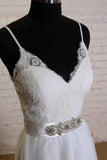 V-neck Sweep Train Satin Appliques Beading Wedding Dresses WD173 - Tirdress