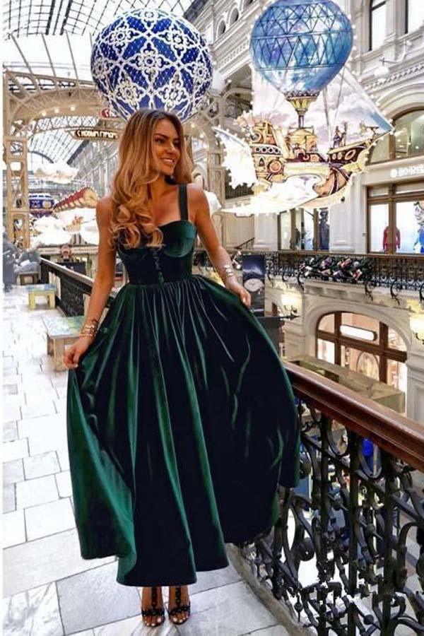Vintage A-Line Spaghetti Straps Burgundy Velvet Prom Dresses TP0835 - Tirdress