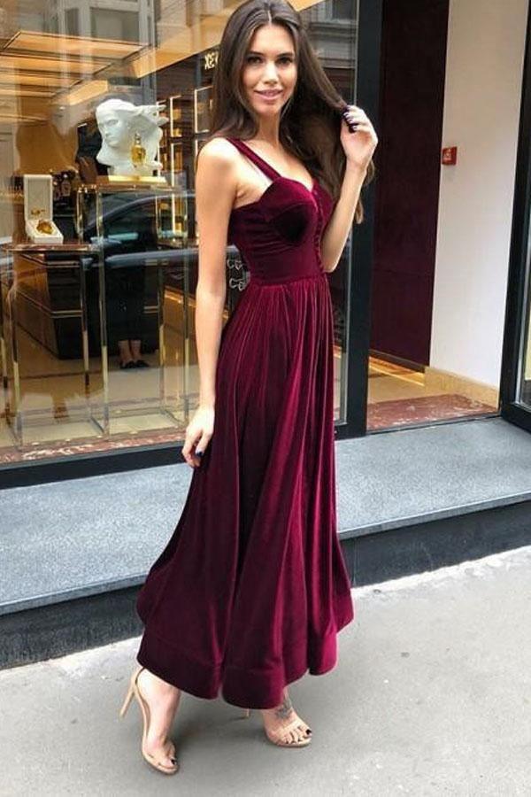 Vintage A-Line Spaghetti Straps Burgundy Velvet Prom Dresses TP0835 Custom Size / Purple Vintage A-Line Spaghetti Straps Burgundy Velvet Prom Dresses TP0835 Custom Size / Purple