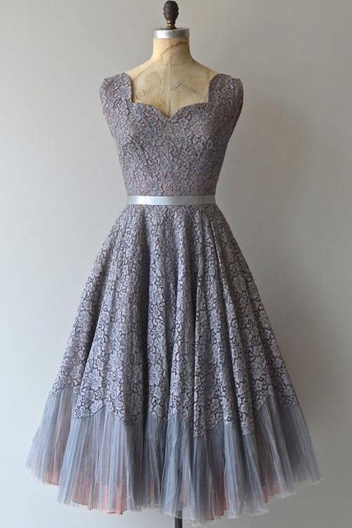 Vintage A-line Scalloped Short Silver Lace Homecoming Bridesmaid Dress TY0016 US8 / Custom Color Vintage A-line Scalloped Short Silver Lace Homecoming Bridesmaid Dress TY0016 US8 / Custom Color
