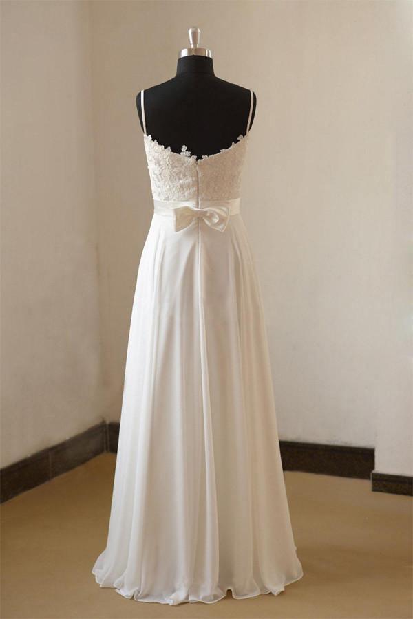Vintage A-line Spaghetti Straps Long White Chiffon Wedding Dresses WD063 - Tirdress