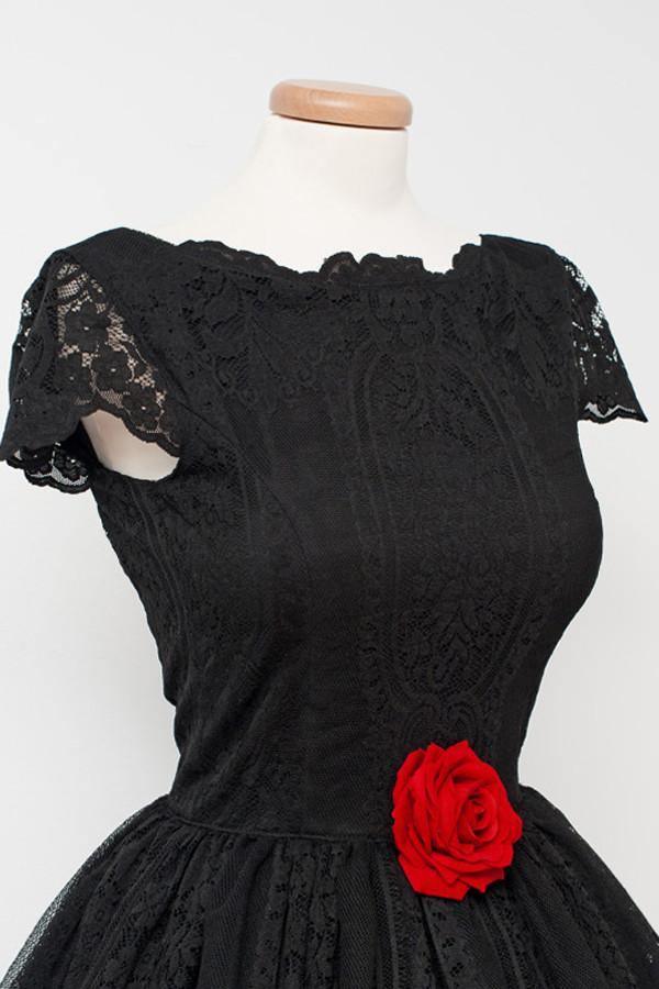 Vintage Black Lace Homecoming Dress Bateau Knee-Length Flower TR0109 - Tirdress