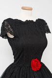 Vintage Black Lace Homecoming Dress Bateau Knee-Length Flower TR0109 - Tirdress