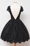 Vintage Black Lace Homecoming Dress Bateau Knee-Length Flower TR0109 - Tirdress