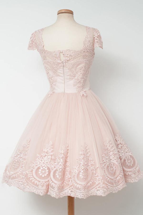 Vintage Knee-Length A-line Pearl Pink Homecoming Dress With Lace TR0102 - Tirdress