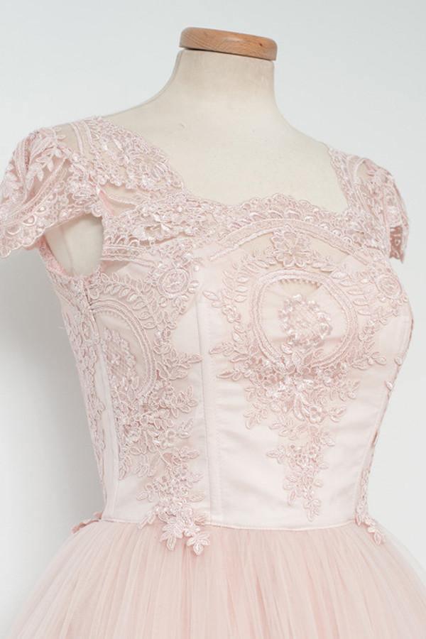 Vintage Knee-Length A-line Pearl Pink Homecoming Dress With Lace TR0102 - Tirdress