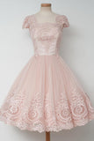 Vintage Knee-Length A-line Pearl Pink Homecoming Dress With Lace TR0102