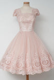 Vintage Knee-Length A-line Pearl Pink Homecoming Dress With Lace TR0102 - Tirdress