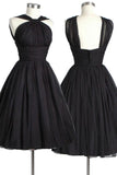Vintage Knee-Length Sleeveless Open Back Black Homecoming Dress Ruched TR0090 - Tirdress