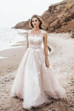 Vintage Lace Scoop Neckline A Line Tulle Wedding Gown Bridal Dress  TN263