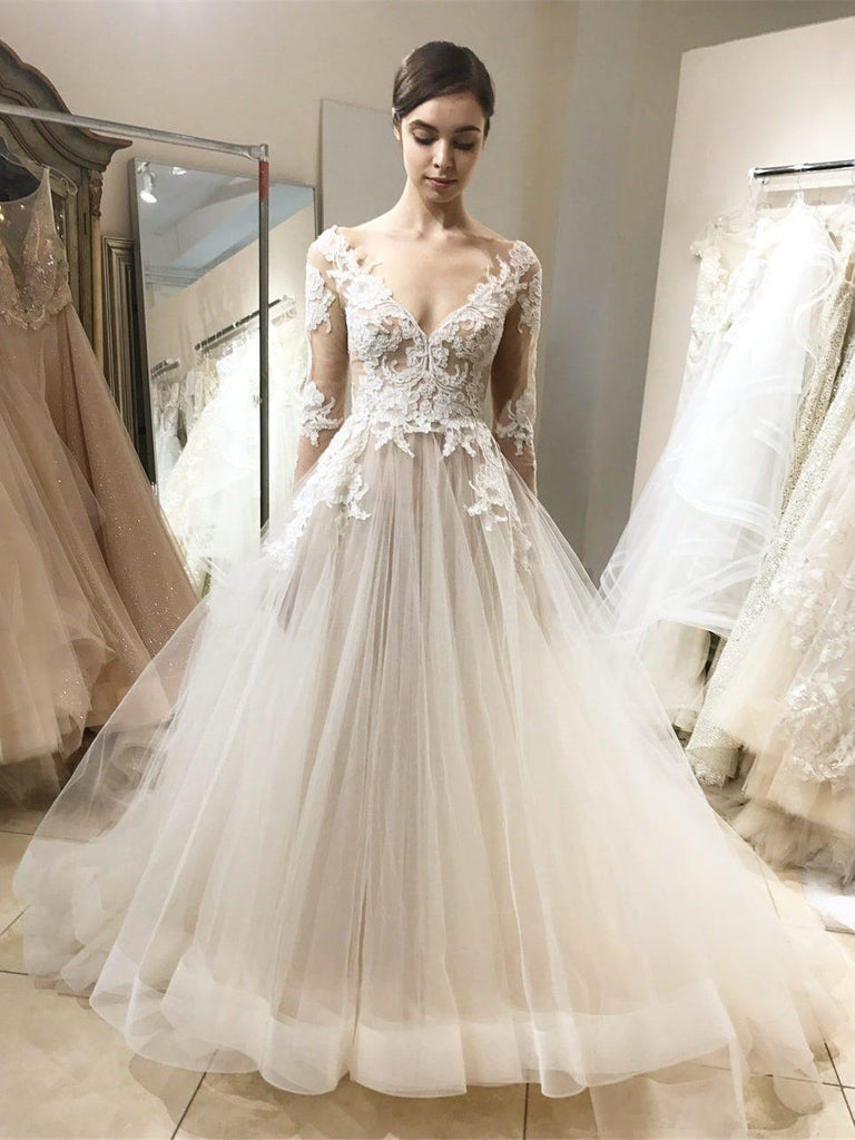 Vintage Lace Wedding Dresses Ball Gown with Long Sleeves WD320 - Tirdress
