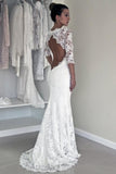 Vintage Mermaid Scoop Keyhole Back Lace Long Sleeves Wedding Dress TN0045 - Tirdress