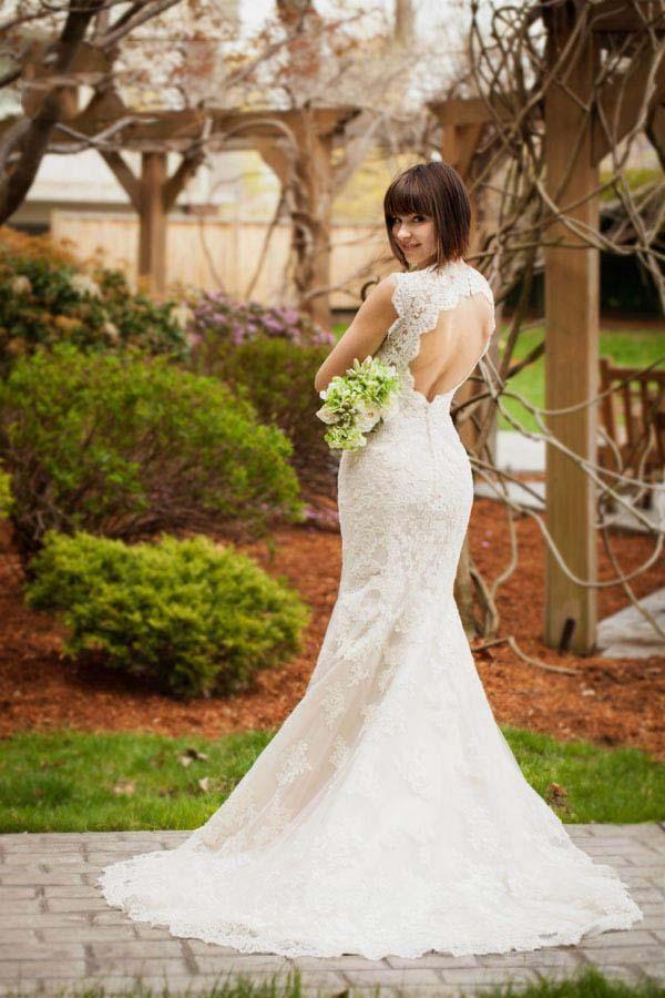 Vintage Quee Keyhole Winter Long Lace Mermaid Wedding Dress US14 / Custom Color Vintage Quee Keyhole Winter Long Lace Mermaid Wedding Dress US14 / Custom Color