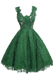 Vintage Scoop Knee-Length Sleeveless Hunter Lace Homecoming Dress TR0120