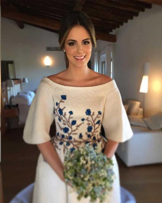 Wedding Dresses Bateau Embroidery Romantic Half Sleeve Bridal Gown TN241 - Tirdress