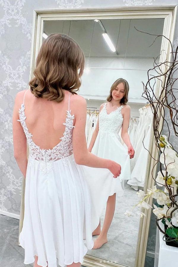 Ivory Chiffon Lace Short Prom Dress, Ivory Homecoming Dress HD0157 US2 / Custom Color Ivory Chiffon Lace Short Prom Dress, Ivory Homecoming Dress HD0157 US2 / Custom Color