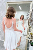 Ivory Chiffon Lace Short Prom Dress, Ivory Homecoming Dress HD0157
