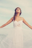 White Beach Sleeveless Floor length A-line Tulle Wedding Dresses  WD175