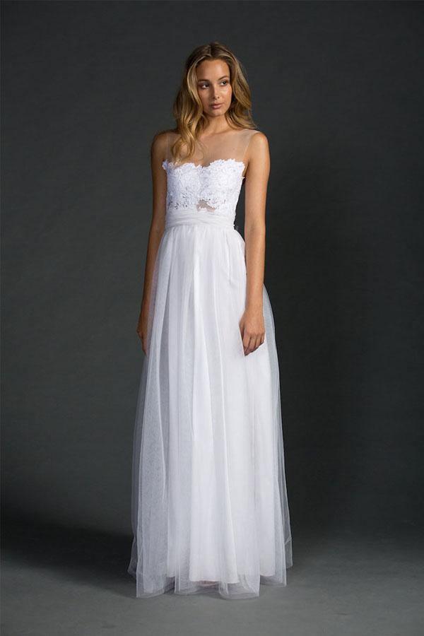 White Beach Sleeveless Floor length A-line Tulle Wedding Dresses WD175 - Tirdress