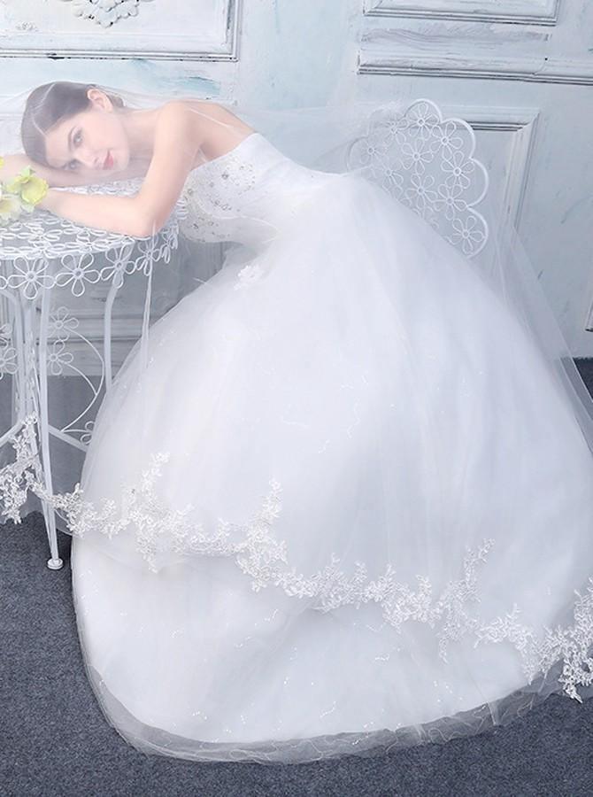 White Two Tier Cathedral Veil with Lace Appliques V001 - Tirdress