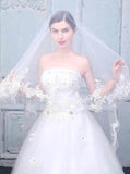 White Two Tier Cathedral Veil with Lace Appliques V001
