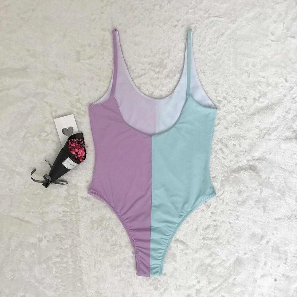 Cut Backless Swimsuit Color Block Low Neck One Piece Bathing Suits B010 - Tirdress