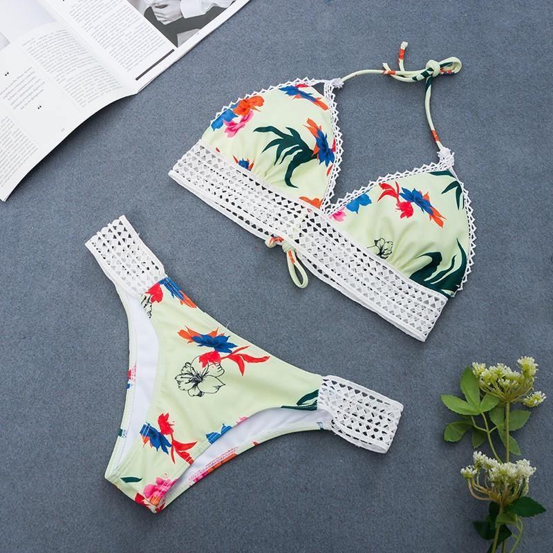 Women Sexy Striped Push-Up Padded Bra Beach Halter Bikini Set Swimsuit Swimwear B026 - Tirdress