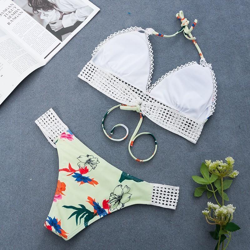 Women Sexy Striped Push-Up Padded Bra Beach Halter Bikini Set Swimsuit Swimwear B026 - Tirdress