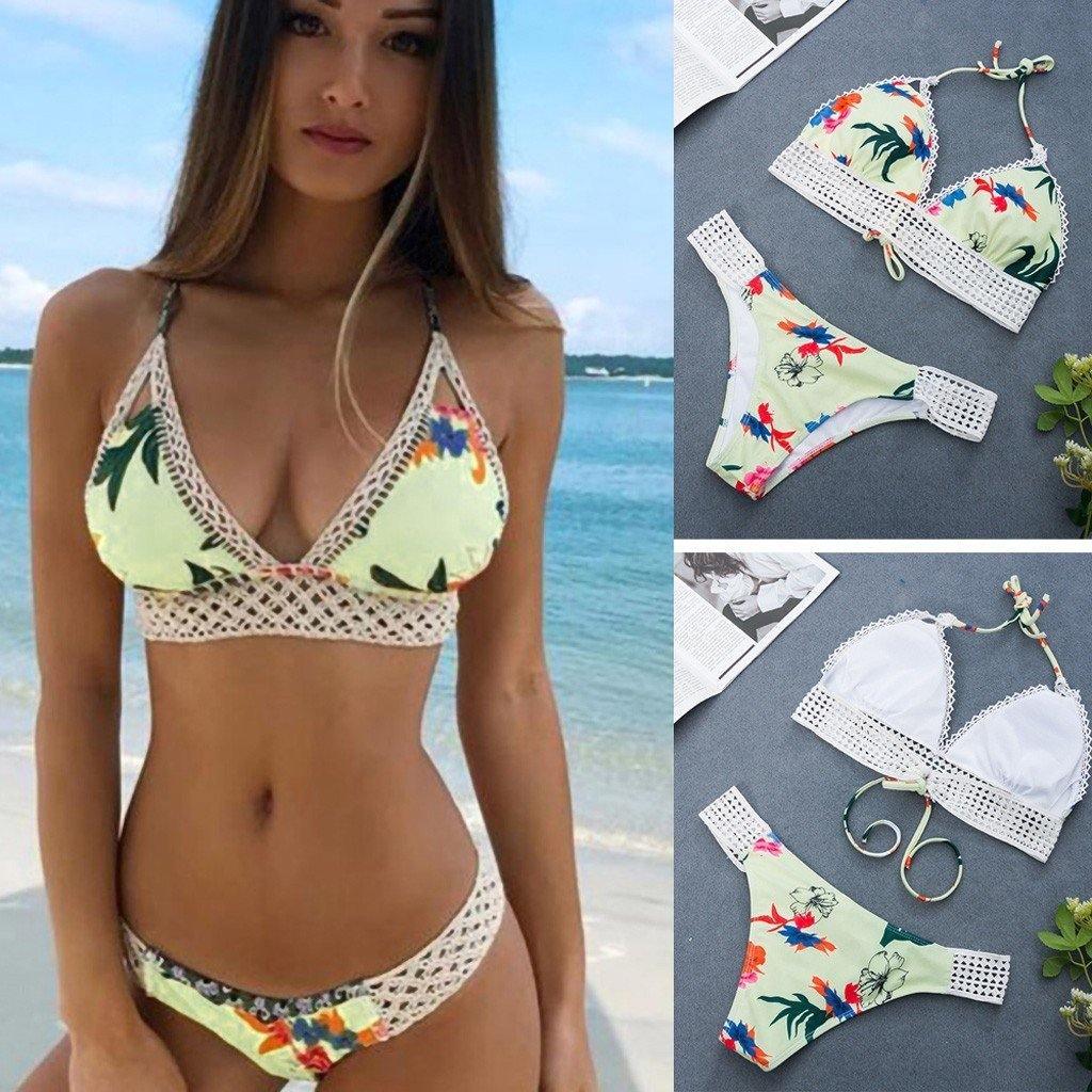 Women Sexy Striped Push-Up Padded Bra Beach Halter Bikini Set Swimsuit Swimwear B026 - Tirdress