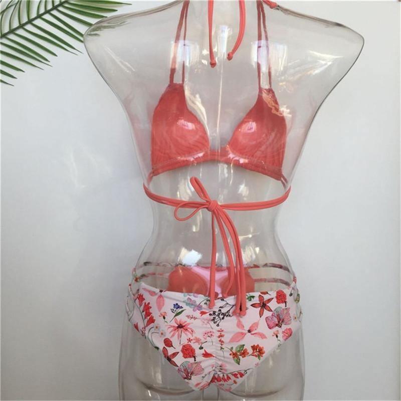 Womens Flower Prints Bikini Sexy Padded Bikini Sets Push Up Swimwear B007 - Tirdress