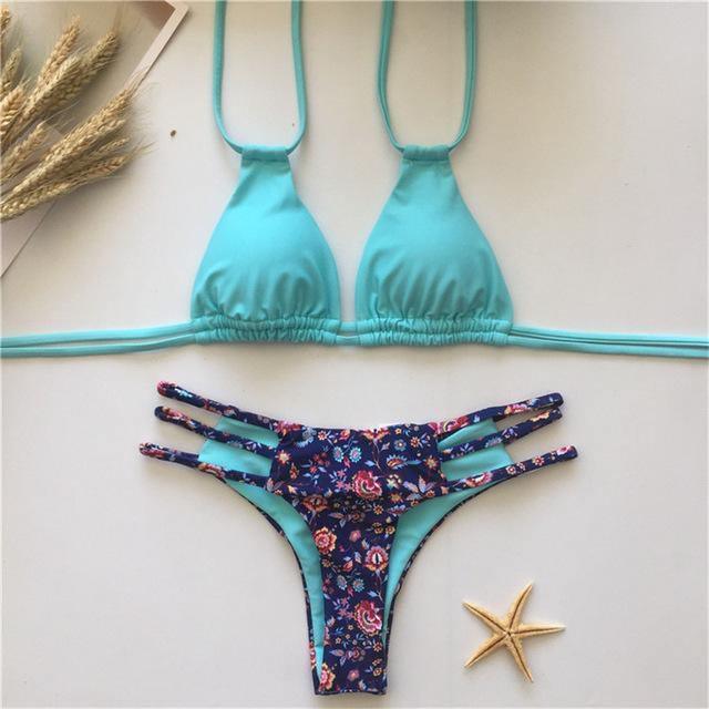 Womens Flower Prints Bikini Sexy Padded Bikini Sets Push Up Swimwear B007 - Tirdress