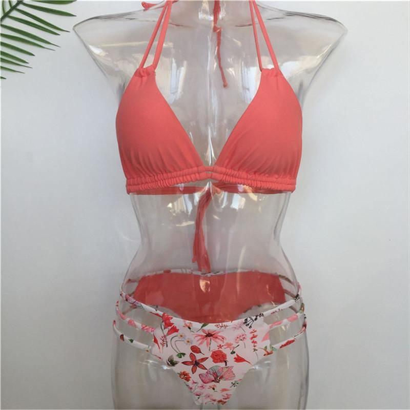 Womens Flower Prints Bikini Sexy Padded Bikini Sets Push Up Swimwear B007 - Tirdress