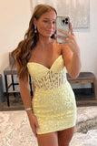 Yellow Sweetheart Tulle Lace Short Prom Dress Homecoming dress HD0139 - Tirdress