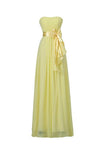 Gelbe herzförmige Brautjungfern-Chiffon-Abschlussballkleider, lange Abendkleider BD007