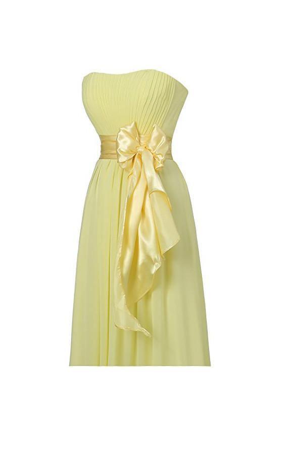 Yellow Sweetheart Bridesmaid Chiffon Prom Dresses Long Evening Gowns BD007 - Tirdress