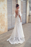 Romantic Ivory Flower Appliques Wedding Dress,Lace Long Bridal Dresses TN197 - Tirdress