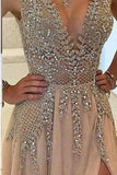 A line V neck Evening Dress with Slit Sexy Long Prom Dresses TP0836 - Tirdress
