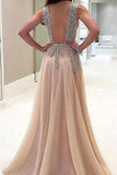 A line V neck Evening Dress with Slit Sexy Long Prom Dresses TP0836 - Tirdress