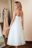 Ivory A-line Tulle Spaghetti Straps Short Wedding Dresses, Wedding Gown TN304 - Tirdress