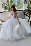 White Tulle A-line Off-the-Shoulder Beaded Lace Appliques Wedding Dresses TN312 - Tirdress