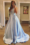 simple A-line V-neck Satin Cheap Prom Dresses with Pocket PG491 - Tirdress